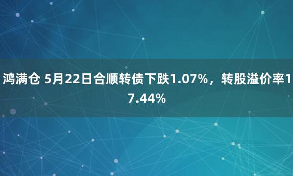鸿满仓 5月22日合顺转债下跌1.07%，转股溢价率17.44%
